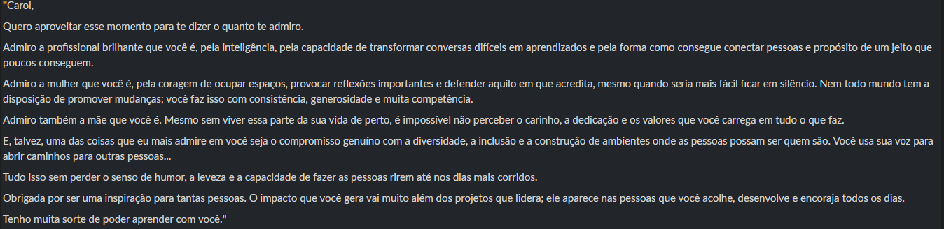 Print de feedback de participante